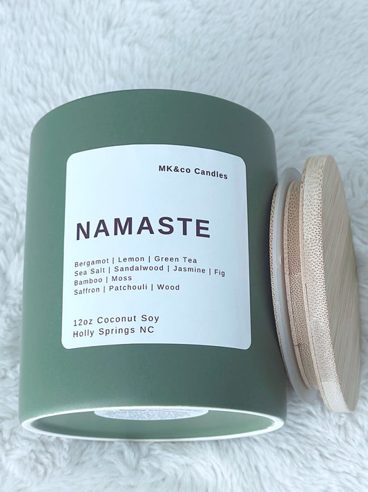 Namaste 12 oz. Ceramic Jar - Wooden Wick
